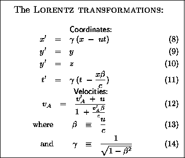 % latex2html id marker 978
\fbox{\parbox{3.0in}{
\null \hfil {\large The {\sc L . . . 
 . . . gamma &\equiv& { 1 \over \sqrt{ 1 - \beta^2 } } \qquad \qquad
\end{eqnarray} } }