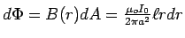 $d\Phi = B(r) dA = {\mu_o I_0 \over 2\pi a^2} \ell r dr$