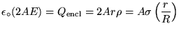 $\ds{ \epsz (2 A E) = Q_{\rm encl} %
= 2 A r \rho = A \sigma \left( r \over R \right) }$