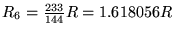 $R_6 = {233\over144}R = 1.618056 R$